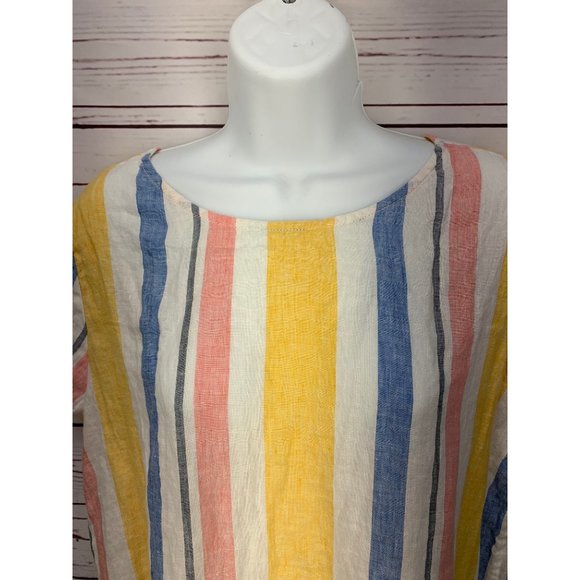 C&C California Multicolored‎ Striped Linen Medium Blouse - Picture 4 of 10